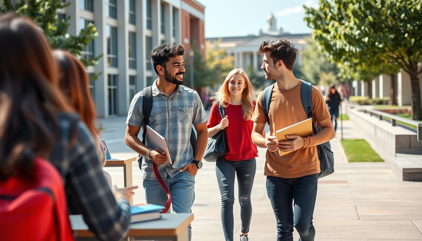Students studying together in modern classroom